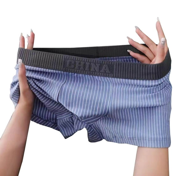 TNOBHG Men Soft Shorts Briefs Men's Simple Shorts Panties Mid-rise Elastic Waistband Underwear with Striped Print Patchwork Color U Convex Underpants