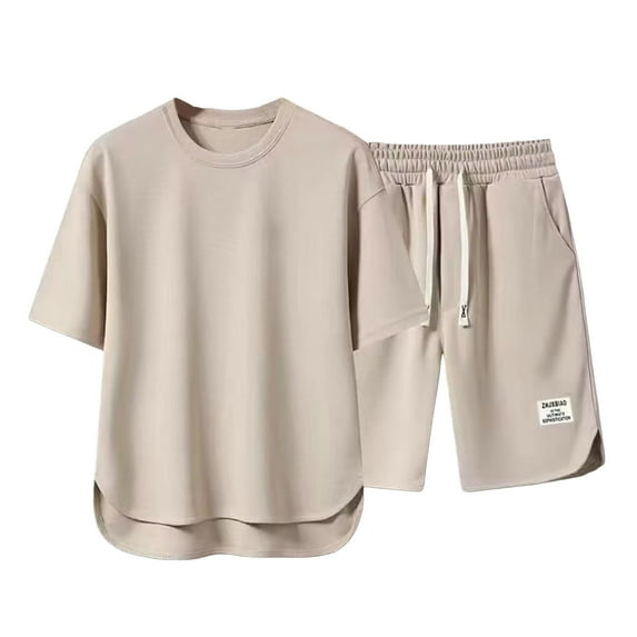TNOBHG Men Sportswear Set Men's Sportswear Set 2pcs/set O-neck Short Sleeve T-shirt with Elastic Drawstring Waist Wide Leg Shorts Activewear Set T-shirt