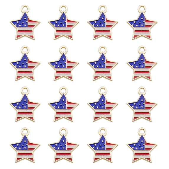 TNOBHG Necklace Pendants 16 Pcs Heart Star Flag Shape American National Flag Print Necklace Diy Accessory Drip Oil Pendants