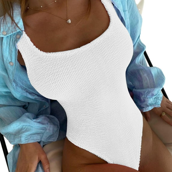 TNOBHG One-piece Bikini Women Monokini Skinny Elastic Solid Color Wave Stripe Soft Quick Dry Candy Color Slim Fit Breathable Padded Swimsuit Beachwear