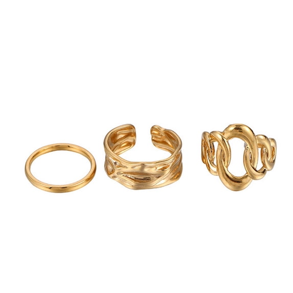 TNOBHG Polished Rings Stainless Steel Women Ring Set 3 Pcs Different Shape Irregular Hollow Out Polished Smooth Open Adjustable Solid Color Punk Metal