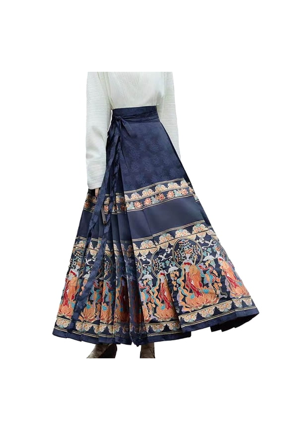 TNOBHG Printed Skirt Horse-face Skirt Hanfu Skirt Chinese Style Costume Retro Print Pleated Big Swing Mamianqun Ming Dynasty Weaving Chinese Dress Chinese