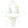 thumbnail image 1 of TNOBHG Sexy Backless Tankini Swimsuit 2 Pcs/set Women Bikini Set Off Shoulder Lace-up Halter Neck Fake Flower Decor Color Matching Patchwork Soft Detachable, 1 of 8