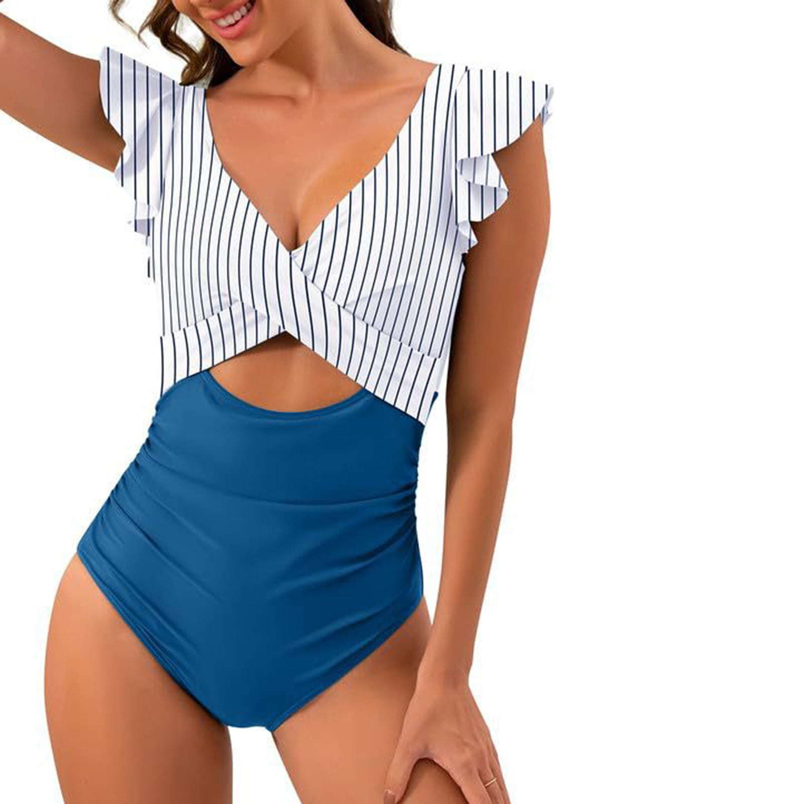 TNOBHG Twopiece Swimsuit Women's Highwaisted Swimsuit Flattering Twopiece with Hollow Front V