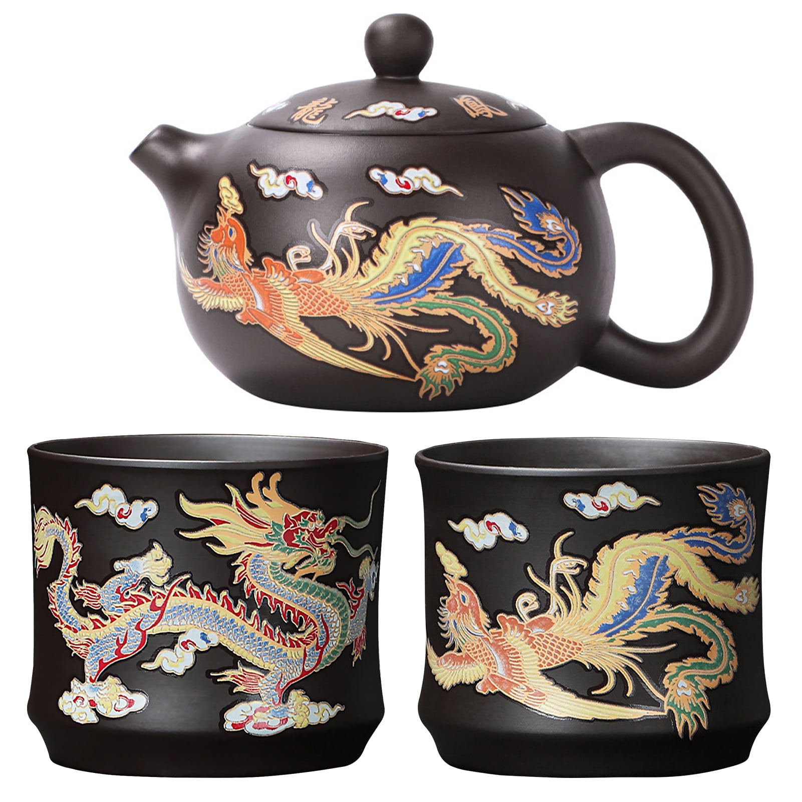 Fancy Tea Kit TNOBHG Unique Tea Vessel Hand-made Dragon Phoenix Clay Teapot Set Zisha ...