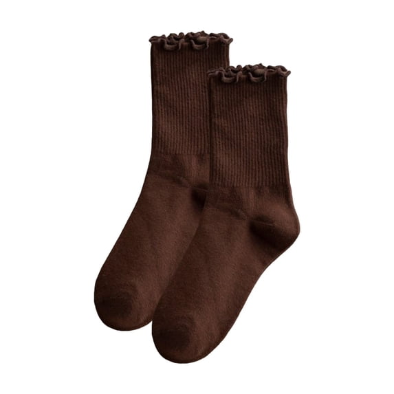 TNOBHG Versatile Mid-calf Socks Women's Coffee Mid-calf Lace Socks Retro Fungus Edge Stacked Solid Color Sweat-absorbent Breathable Elastic Long for Daily
