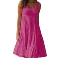 thumbnail image 1 of TNOBHG Women Dress Women Summer Dress Round Neck Plus Size A-line Patchwork Hem Solid Color Knee Length Loose Soft Vacation Beach Midi Dress Solid Color, 1 of 8