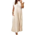 thumbnail image 1 of TNOBHG Women Dress Women's Summer Dress Pleated Round Neck Solid Color Loose A-line Sleeveless Midi Dress Loose Fit Long Dress, 1 of 8