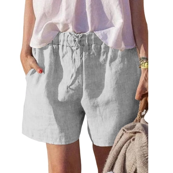 TNOBHG Women Elastic Waist Shorts Women Summer Shorts Drawstring Elastic Waist Solid Color Loose Pockets Above Knee Length Soft Breathable Beach for Women