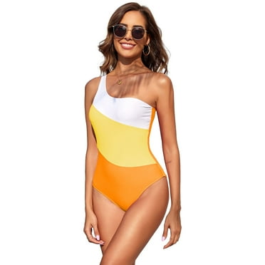 TNOBHG Women One-piece Swimsuit Women Summer Monokini One-piece Color Matching One Shoulder Skinny Elastic Soft Breathable Quick-dry Swimsuit Beachwear