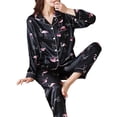 thumbnail image 1 of TNOBHG Women Pajama Set Women Spring Summer Pajama Set Floral Print Silky Lapel Long Sleeve Loose Single-breasted Wide Leg Homewear Shirt Pants Set Sleepwear, 1 of 8