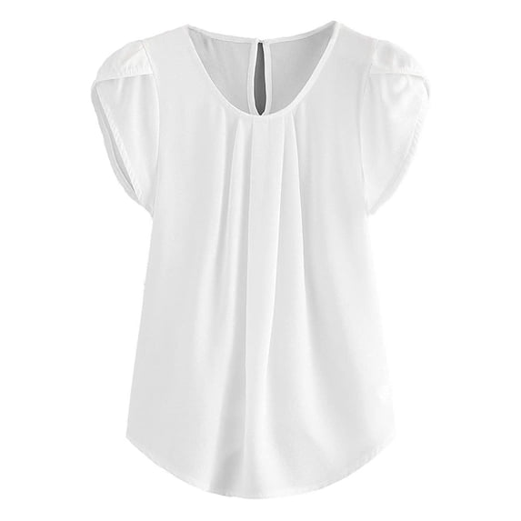 TNOBHG Women Spring Tops Women's Summer Casual Shirt O-neck Petal Short Sleeve Pullover Tops Solid Color Pleated T-shirt Streetwear Soft Fabric Blouse