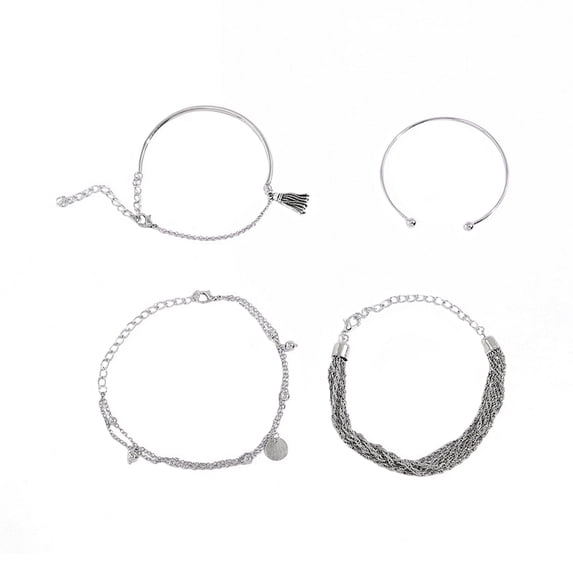 TNOBHG Women Tassel Bracelet 4-piece Women's Bracelet Set Adjustable Length Chain Tassel Retro Style Alloy Lobster Clip Lady Bangle Set for Prom Daily Wear