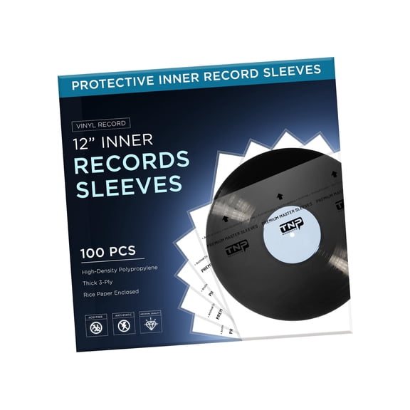 TNP 100 Vinyl Inner Sleeves Album Cover - Thick 3-Ply Vinyl Record Inner Sleeves 12 Inch for LP Storage Collection - Protective, Acid Free, Anti Static Record Clear Cover with Rice Paper Inside