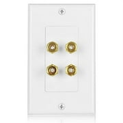 TNP Home Theater Speaker Wall Plate Outlet - 2 Speaker Sound Audio Distribution Panel Gold Plated Copper Banana Plug Binding Post Connector Insert Jack Coupler 2 Pair, Single Gang, White