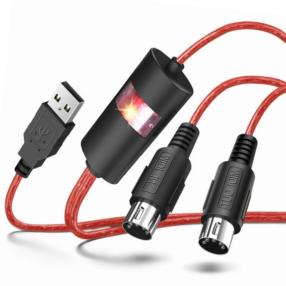 TNP Midi to USB Cable Interface Converter - IN OUT Midi Cable Host Adapter Plug Controller Wire Cord For Keyboard Synthesizer Device to Mac Pc Computer Laptop iPad iPhone Music Studio (Red 6 FT)