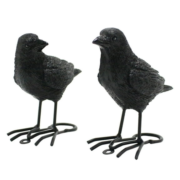 TNSAWRRYOE 2PCS Realistic Raven Figurines, Halloween Home & Garden Animal Decor, Resin Crown Statue Crafts