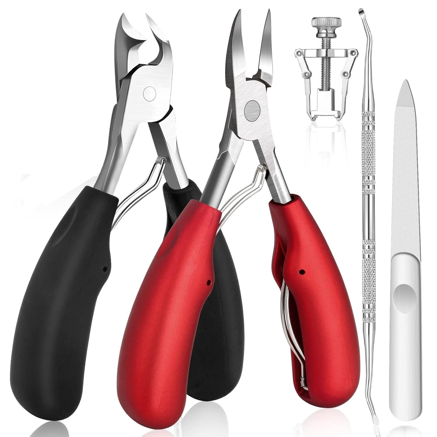 TNSAWRRYOE 5-Piece Stainless Steel Ingrown Toenail Clippers Set, Eagle Beak &Bullhorn Pliers for Paronychia, Home Pedicure Nail Care Kit