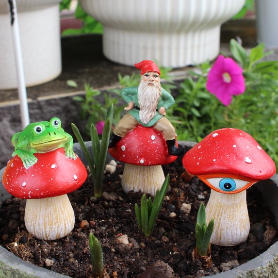 TNSAWRRYOE Charming Dwarf Frog Mushroom Garden Yard Decor-Outdoor Statue Set for Potted Plants & Gardens