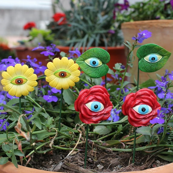 TNSAWRRYOE Colorful Resin Eye-Shaped 6-Piece Flower Stakes,Garden Pot Decor,Outdoor Yard Ornament