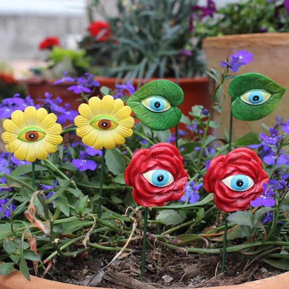 TNSAWRRYOE Colorful Resin Eye-Shaped 6-Piece Flower Stakes,Garden Pot Decor,Outdoor Yard Ornament