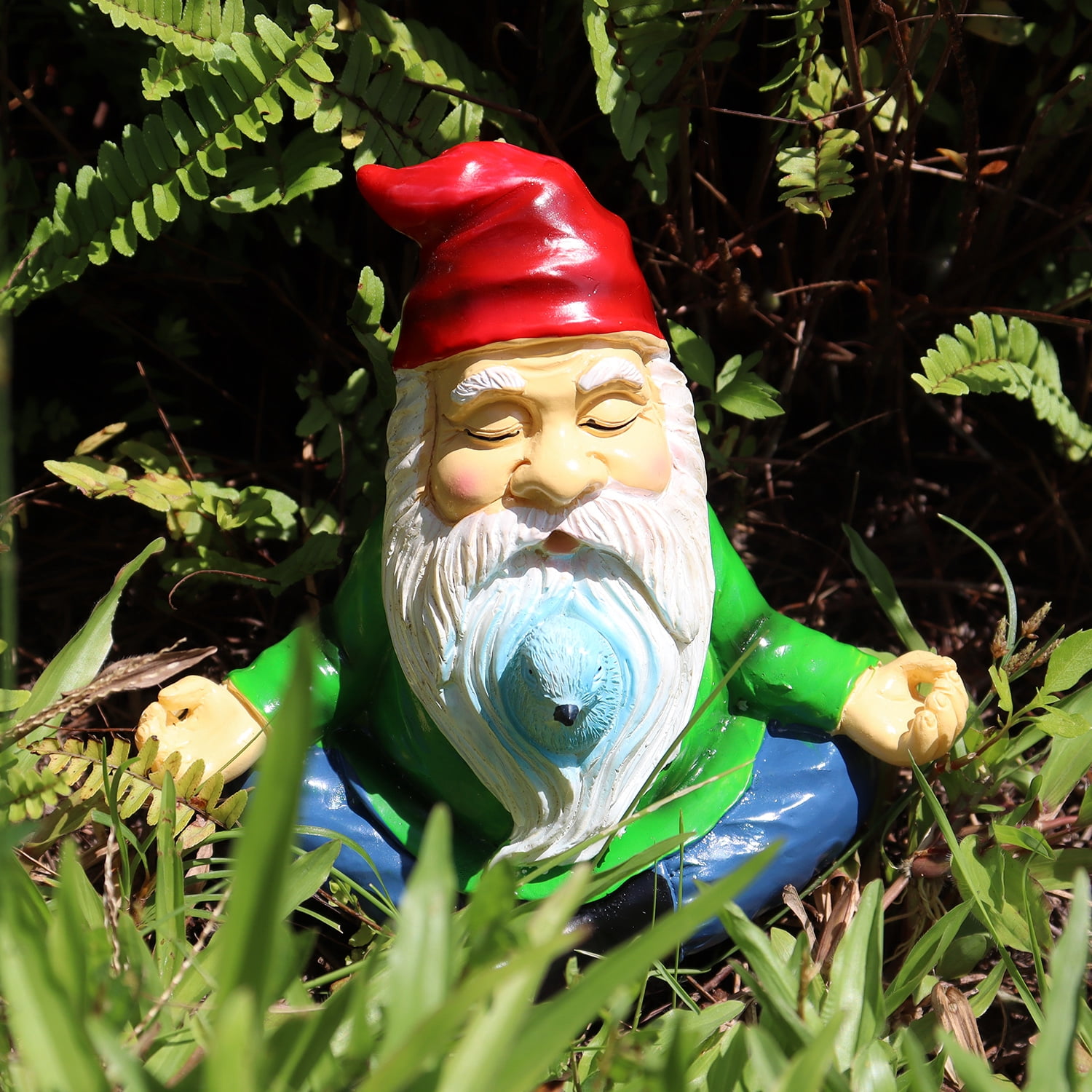 Statua Da Giardino Gnomo In Meditazione – Figurina Zen In Resina Con Cappello Rosso Per Esterno E Interno - 4