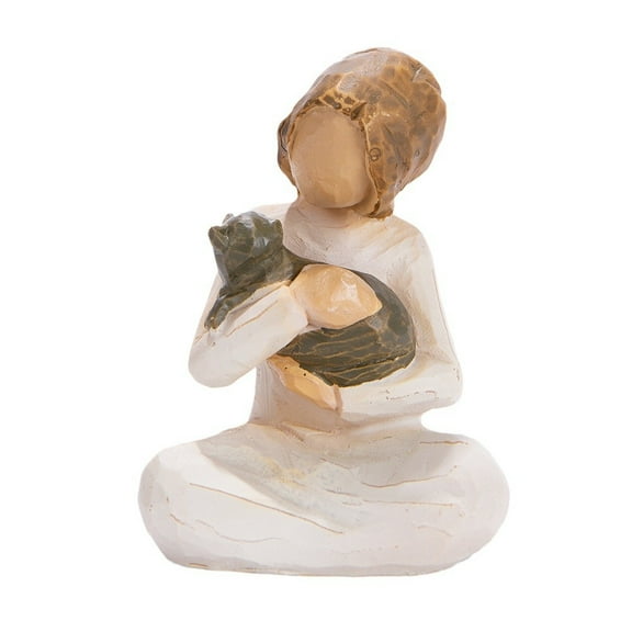 TNSAWRRYOE Resin Figurine Pet Companion Sculptures Angel/Child with Dog/Cat Home Decor Statues Heartwarming Pet Memorial Gift