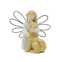 TNSAWRRYOE Resin Figurine Pet Companion Sculptures Angel/Child with Dog/Cat Home Decor Statues Heartwarming Pet Memorial Gift