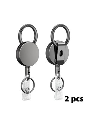 Heavy Duty Retractable Badge Reel with Zinc Alloy Casing Stainless Steel Spring Nylon Rope Keychain Carabiner Clip for ID Cards Keys,2pcs