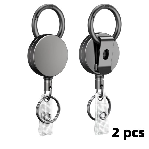 TNSM Heavy Duty Retractable Badge Reel with Zinc Alloy Casing Stainless Steel Spring Nylon Rope Keychain Carabiner Clip for ID Cards Keys,2pcs