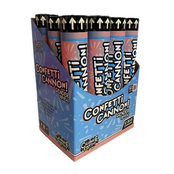 TNT Fireworks, Gender Reveal Blue Confetti Cannon, 12 Pack, Blue Confetti
