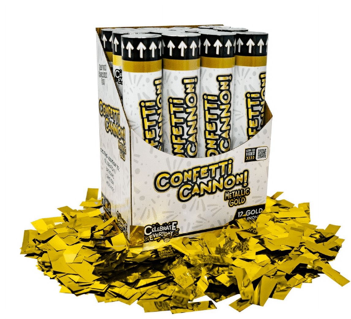 TNT Fireworks, Gold Metallic Confetti Cannon, 12 Pack, Gold Confetti