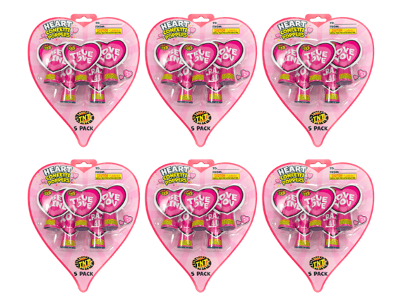 Heart Party Poppers, TNT Fireworks, 5 Blister Packs, 30 Total Party Poppers