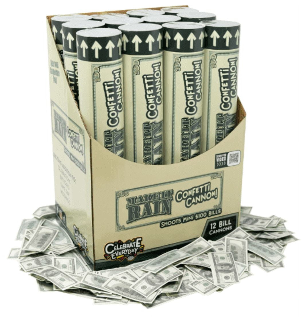 TNT Fireworks, Make It Rain Confetti Cannons, 12 Pack, Decorative Cardboard Box, Party Favors