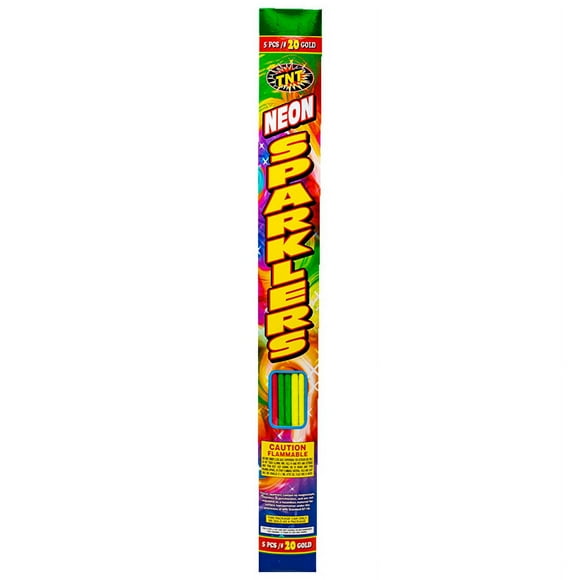 TNT Fireworks, Neon Sparklers, 5 Pieces, Gold Sparks , Novelty Handhelds