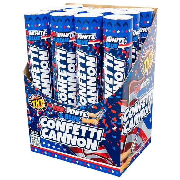 12 Red, White, and Blue Confetti Cannons, TNT Fireworks, 12 Total Cannons