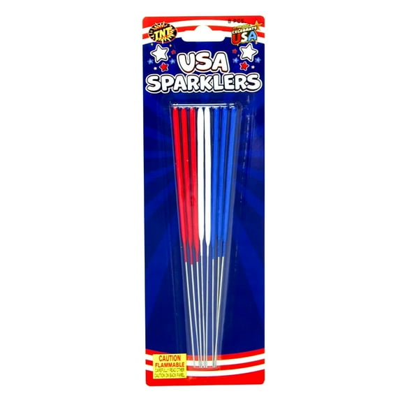 TNT Fireworks, Red White and Blue Dipped Sparklers 12 Pack, Gold Sparks, 96 Total Sparklers per order, Party