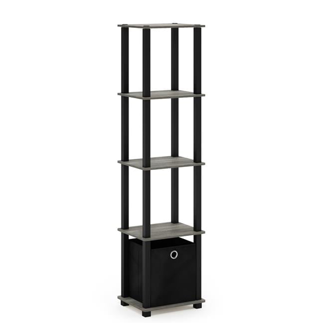 French Oak Grey 5-Tier Kid-Friendly Storage Shelf with Bin