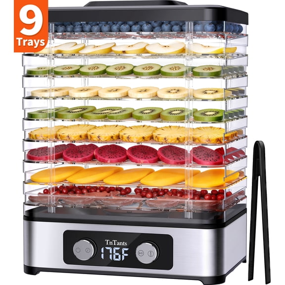 TNTANTS Food Dehydrator, 9 Trays Electric Dehydrated Dryer with Adjustable 48H Timer & 95-176℉ Temperature Control, Dehydrator for Food and Jerky, Fruits, Veggies, Pet Treat