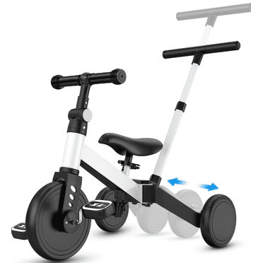 TNTANTS 4 in 1 Toddler Bike, Kids Tricycle for 1-5 Years Old, Toddler Tricycle for Boy Girl, Baby Balance Bike with Parent Steering Push Handle, Removable Pedal, Adjustable Seat White
