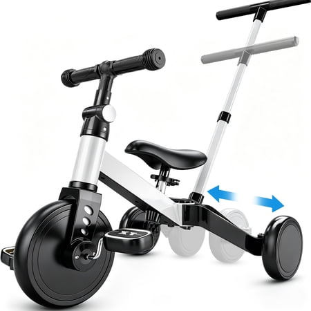 TNTANTS 4 in 1 Toddler Bike, Kids Tricycle for 1-5 Years Old, Toddler Tricycle for Boy Girl, Baby Balance Bike with Parent Steering Push Handle, Removable Pedal, Adjustable Seat White