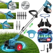 TNTANTS Weed Wacker Cordless, 3-in-1 Lightweight Electric String Trimmer with 3 Types of Blades, Wheels, 24V Battery, Weed Eater Grass Trimmer/Edger/Brush Cutter for Lawn Yard Garden (Blue)