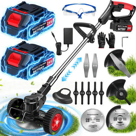 TNTANTS Electric Weed Wacker, Cordless String Trimmer with Wheels, 2Pcs 24V Batteries, 3 Types of Blades, Adjustable Length, Weed Eater Grass Trimmer/Edger/Brush Cutter for Lawn Yard Garden (Black) price history and forecast - TNTANTS GCJ01