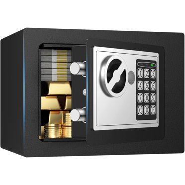 Mini Electronic Safe Box With Digital Keypad & Keys – Small Home Safe For Cash, Jewelry, Passports, With Coin Slot, 6.7x9.1x6.7 Inches