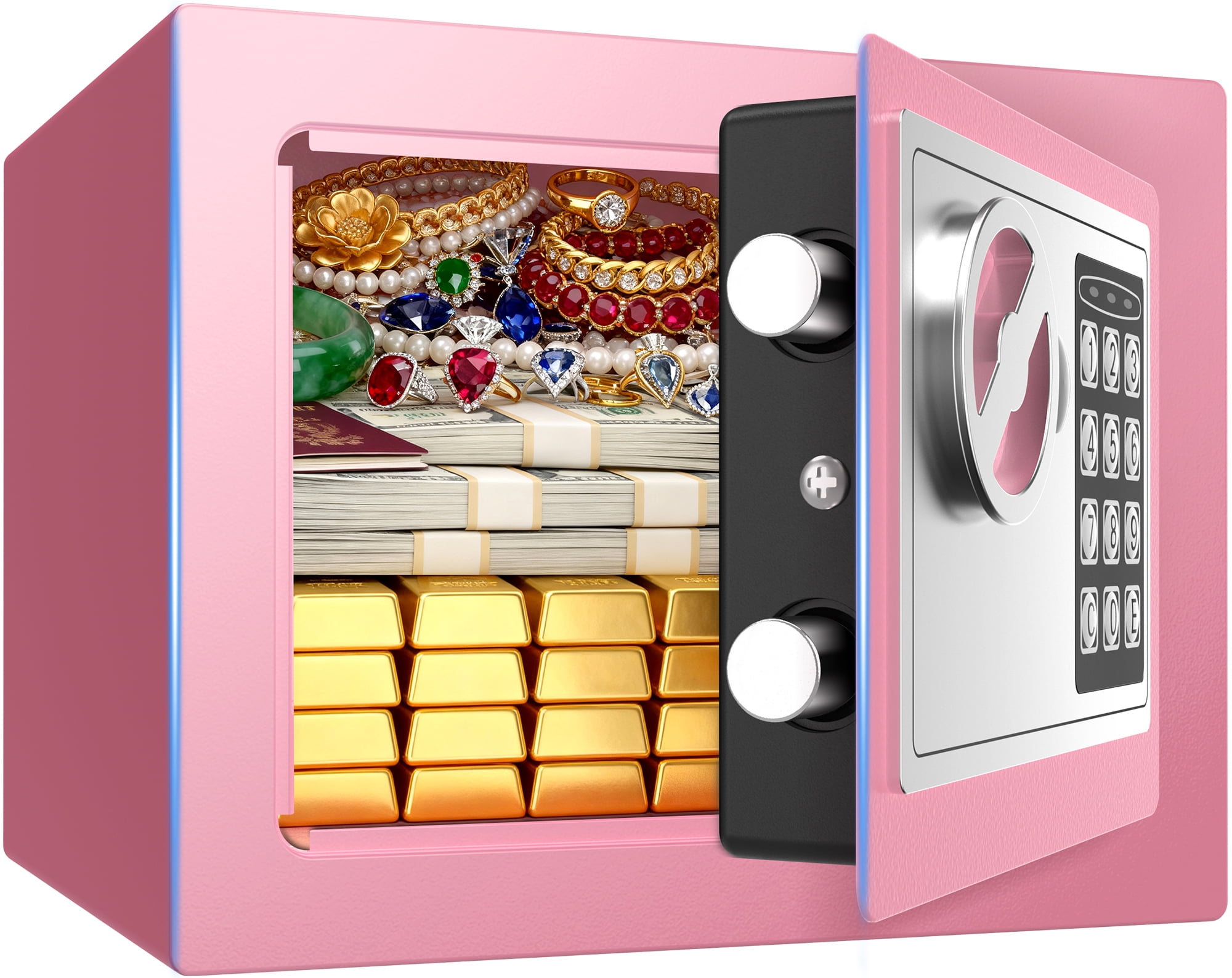 TNTANTS Electronic Digital Safe Box, 0.25 Cubic Feet Home Security Box for Office Hotel Business, Lock Box with Key Keypad for Cash Jewelry Pink