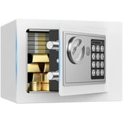 TNTANTS Electronic Digital Safe Box, 0.25 Cubic Feet Home Security Box for Office Hotel Business, Lock Box with Key Keypad for Cash Jewelry White