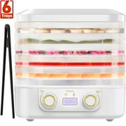 TNTANTS Food Dehydrator Machine, 6 Stackable BPA-Free Trays, with Digital Adjustable 48H Timer & 176℉ Temperature Control, Dryer for Fruit, Herbs, Meat, Veggies and Pet Treats(White)