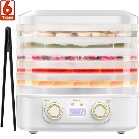 TNTANTS Food Dehydrator Machine, 6 Stackable BPA-Free Trays, with Digital Adjustable 48H Timer & 176℉ Temperature Control, Dryer for Fruit, Herbs, Meat, Veggies and Pet Treats(White)