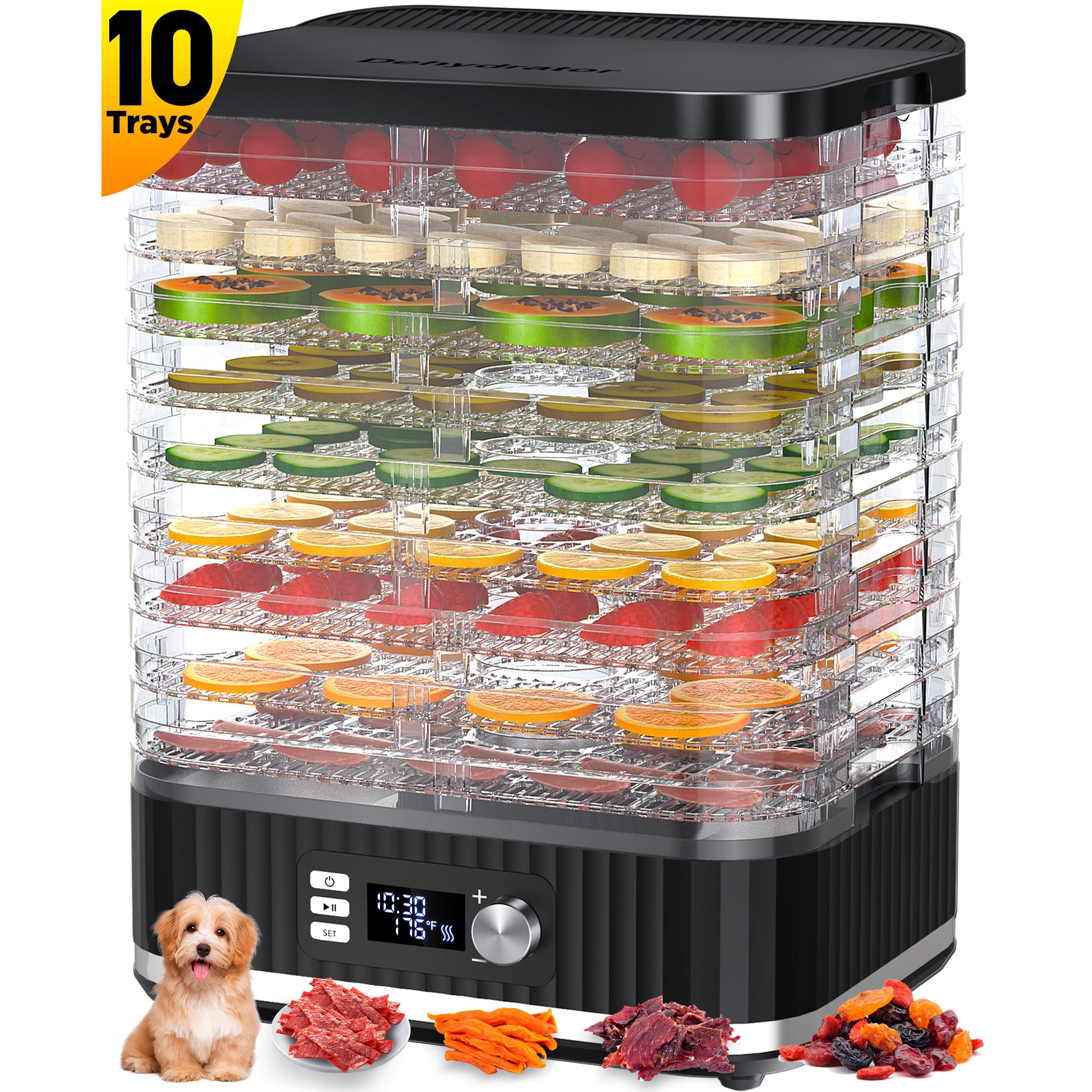 TNTANTS 10-Tray Food Dehydrator Machine, Dehydrator for Food and Jerky with 24H Timer and 95-176℉ Temperature Control, for Home, Fruit, Herbs, and Dog Treats(Black)