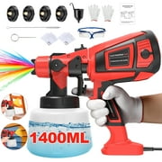 TNTANTS Paint Sprayer 1400ml Large Container, 550W HVLP Electric Spray Paint Gun with 4 Nozzles 3 Spray Patterns for House Painting, Home Interior and Exterior(Red)